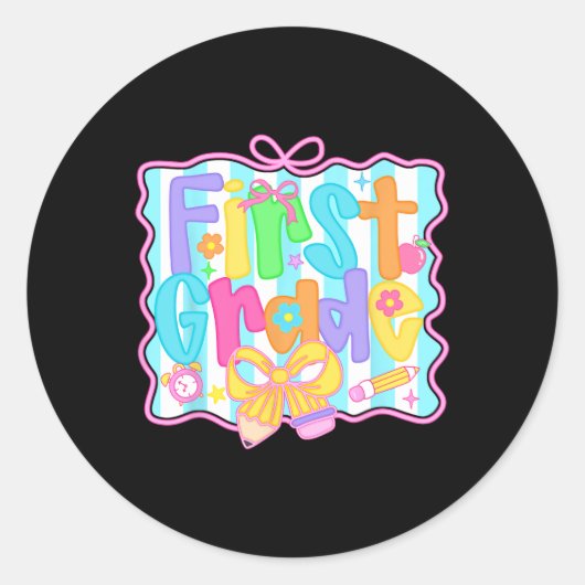 Sticker Rond Filles De Première Année Retour À L'École Bow Cute (Devant)