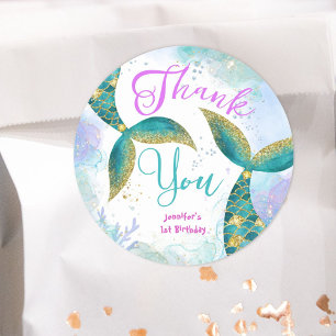 Sticker Rond Filles de sirènes 1er anniversaire Purple Turquois