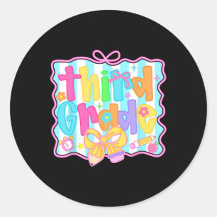 Sticker Rond Filles de troisième année retour à l'école nœud mi