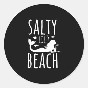 Sticker Rond Filles Drôle Sirène Salty lil’ Beach les années 70