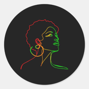 Sticker Rond Filles Femme Reine noire Afro Melanin Jun à la gou