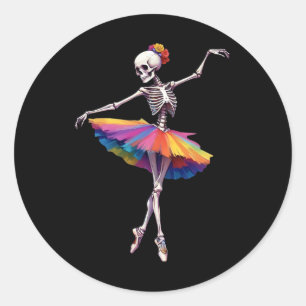 Sticker Rond Filles Femmes Halloween Danser Skeleton Rainbow Ll