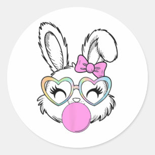 Sticker Rond Filles Femmes Lapin Lapin Visage Rose Coquette Bow