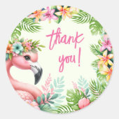 Sticker Rond Filles Flamants roses roses fête d'anniversaire (Devant)