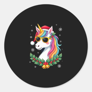 Sticker Rond Filles Garçons Licorne de Noël Xmas Santa Mignon E