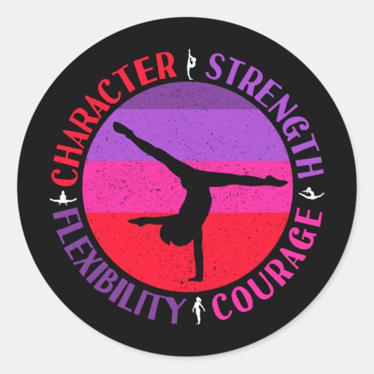 Sticker Rond Filles Gymnastique Caractère Force Courage (Devant)