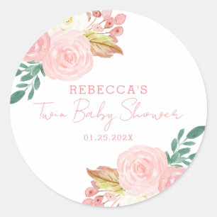 Sticker Rond Filles jumelles rose rose pâle Baby shower Favoris