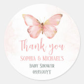 Sticker Rond Filles mignonne Blush Papillon rose Baby shower Pa (Devant)