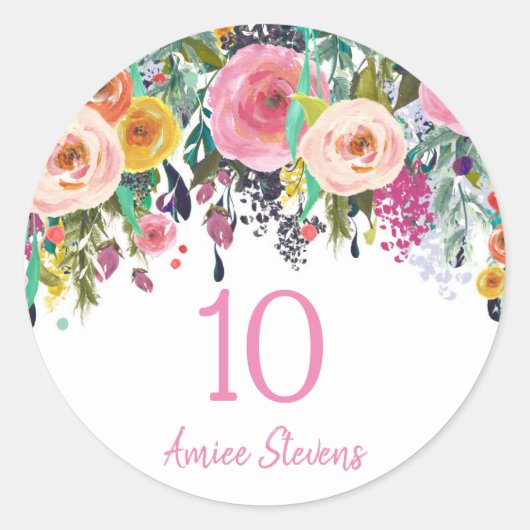 Sticker Rond Filles mignonnes 10e anniversaire fête Peach rose  (Devant)