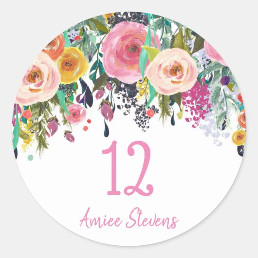 Sticker Rond Filles mignonnes 12e anniversaire fête Peach rose  (Devant)