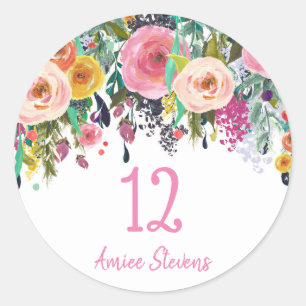 Sticker Rond Filles mignonnes 12e anniversaire fête Peach rose 