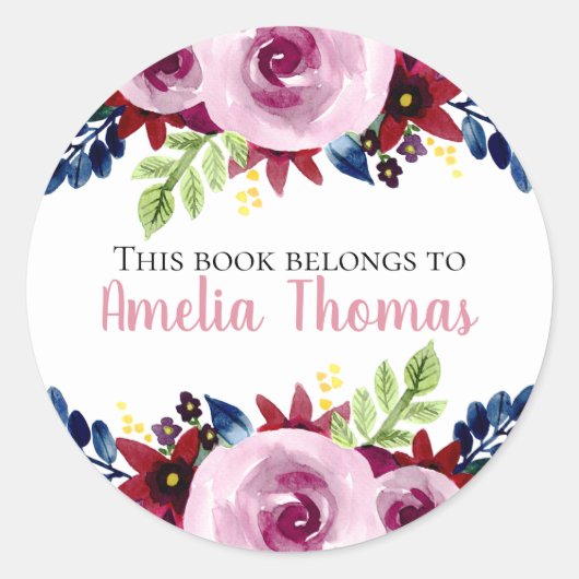 Sticker Rond Filles mignonnes 'Ce Livre Appartient' Plaque Flor (Devant)