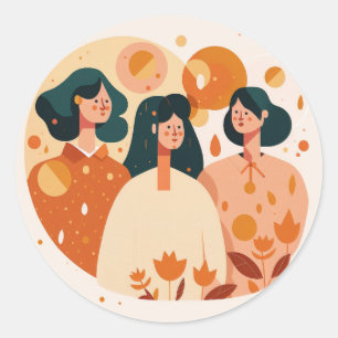 Sticker Rond Filles mignonnes en orange pour la journée des fem