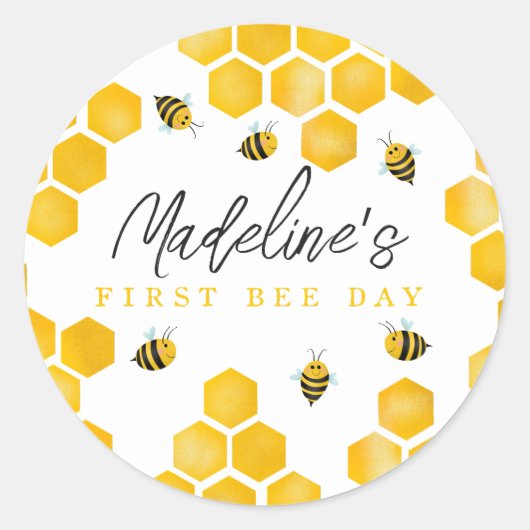 Sticker Rond Filles mignonnes Premier Jour de l'abeille Enfants (Devant)