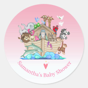 Sticker Rond Filles Noah's Ark Baby shower anniversaire