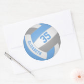 Sticker Rond filles nom jersey numéro lt bleu gris volleyball (Enveloppe)