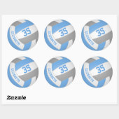Sticker Rond filles nom jersey numéro lt bleu gris volleyball (Feuille)