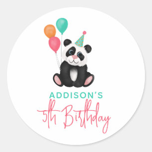 Sticker Rond Filles Parti moderne Panda Bear 5e anniversaire