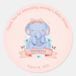 Sticker Rond Filles personnalisées Blue Elephant Coral