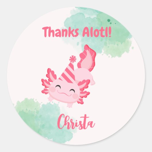 Sticker Rond Filles Pink Axolotl 1er anniversaire (Devant)