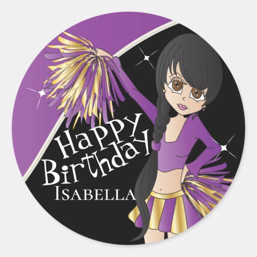 Sticker Rond Filles Pom Pom Pom-pom girl mignonnes | Violet (Devant)