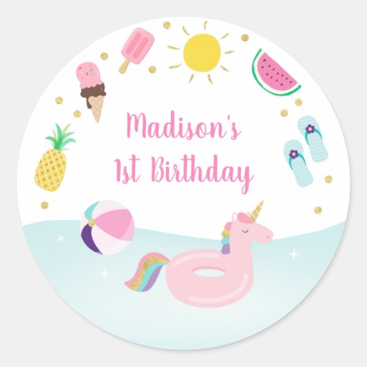 Sticker Rond Filles Pool Party Glace Cream Anniversaire (Devant)