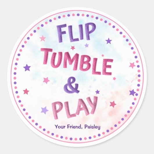 Sticker Rond Filles Retourner Tumble & Jouer Anniversaire Favor (Devant)