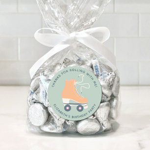 Sticker Rond Filles Roller Patinage Anniversaire Merci