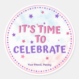 Sticker Rond Filles Rose Faveur Anniversaire Gymnastique