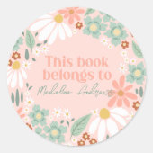 Sticker Rond Filles Rose Fleur sauvage Daisy School Bookplate (Devant)