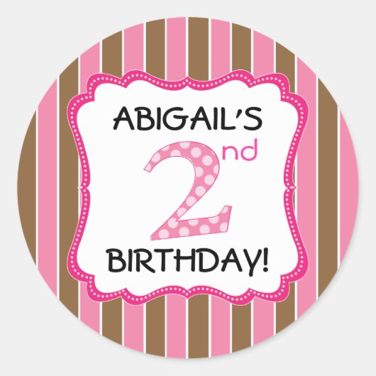 Sticker Rond Filles roses/Brown mignonnes Deuxième anniversaire (Devant)