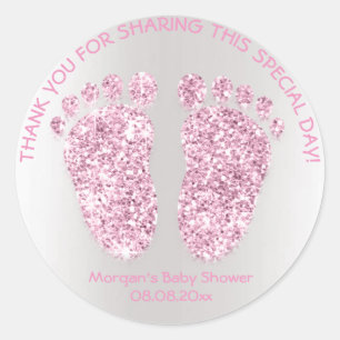 Sticker Rond Filles roses Pieds Baby shower Favoriser Merci Éti