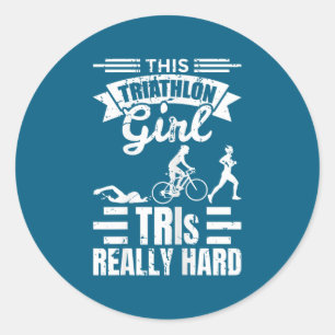 Sticker Rond Filles triathlètes Triathlon drôle