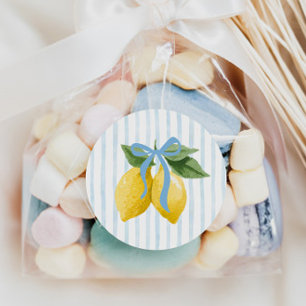 Sticker Rond Filles Whimsical Blue Bow Lemon Amalfi Anniversair