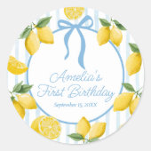 Sticker Rond Filles Whimsical Blue Bow Lemon Amalfi Anniversair (Devant)