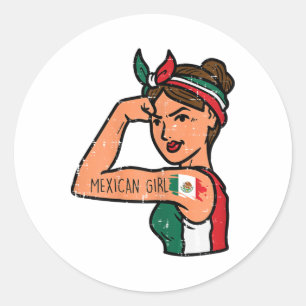 Sticker Rond Fillette Mexicaine Mujer Rosie Riveter Cinco De Ma