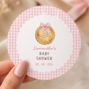 Sticker Rond Fillette Mignonne Baby Shower à carreaux roses