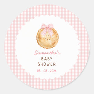 Sticker Rond Fillette Mignonne Baby Shower à carreaux roses 