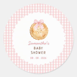 Sticker Rond Fillette Mignonne Baby Shower à carreaux roses 