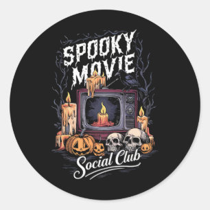 Sticker Rond Film éffrayant Social Club Tv Vintage Halloween Ho