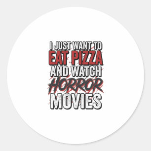 Sticker Rond Films d'horreur de pizza Typographie vintage Hallo