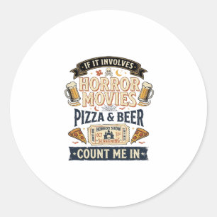 Sticker Rond Films d'horreur Pizza Bière Drôle Halloween_1