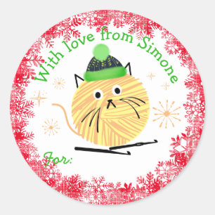 Sticker Rond Fils de chat Kitty fait main crochet de Noël croch