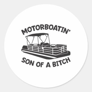 Sticker Rond Fils de Motorboatin 'd'un bateau ponton Drôle de b