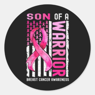 Sticker Rond Fils D'Un Guerrier Cancer Du Sein Usa Drapeau Sens
