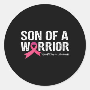 Sticker Rond Fils D'Un Guerrier Pink Ribbon Cancer Du Sein