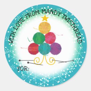 Sticker Rond Fils noël arbre tricot aiguilles artisanat