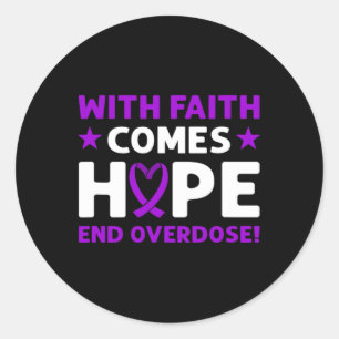 Sticker Rond Fin de l'overdose ! Ruban Violet. Sensibilisation