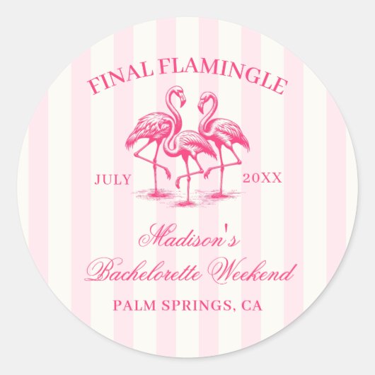Sticker Rond Final Flamingle Rose à rayures Enterrement de vie  (Devant)