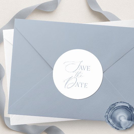 Sticker Rond Fine Art Dusty Blue Save the Date